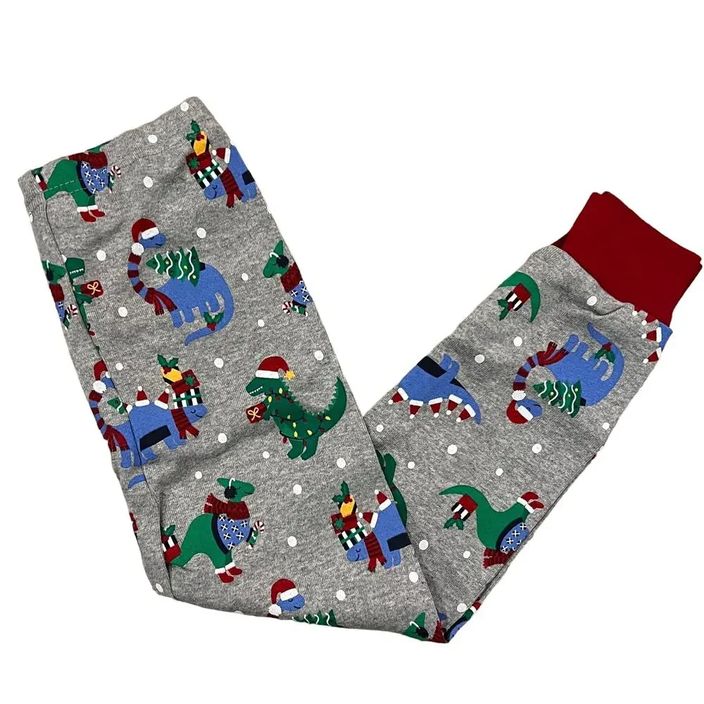 NWT Gymboree Boys Grey W/Christmas Dinosaur Cotton Pajamas